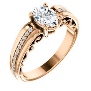 Cubic Zirconia Engagement Ring- The Atia (Customizable Oval Cut Design with Three-sided Channel Pavé Band)