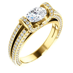 CZ Wedding Set, featuring The Scarlett engagement ring (Oval Cut with Prong-Accented Bar Basket and Split Pavé Band)