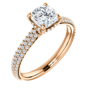 Cubic Zirconia Engagement Ring- The Fatima (Customizable Cushion Cut Center with Triple Pavé Band)