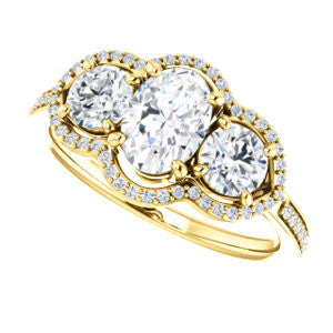 CZ Wedding Set, featuring The Lizabeth engagement ring (Customizable Oval Cut Enhanced 3-stone Style with Tri-Halos & Thin Pavé Band)