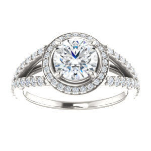 Cubic Zirconia Engagement Ring- The Azul (Customizable Round Cut Style with Cathedral-Halo and Split-Pavé Band)