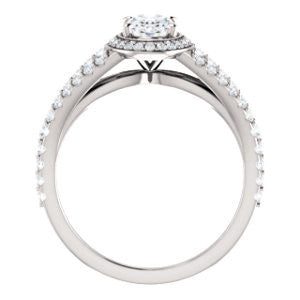 Cubic Zirconia Engagement Ring- The Azul (Customizable Oval Cut Style with Cathedral-Halo and Split-Pavé Band)