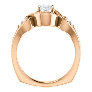 Cubic Zirconia Engagement Ring- The Nainika (Customizable 3-stone Oval Cut Design with Pear Accents and Filigreed Split Band)