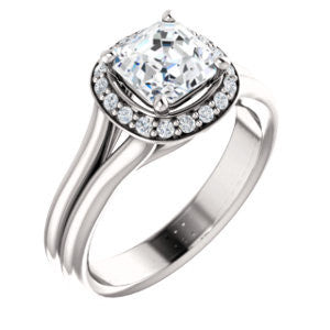 Cubic Zirconia Engagement Ring- The Bebi (Customizable Cathedral-Halo Asscher Cut Design with Wide Split Band)