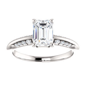 Cubic Zirconia Engagement Ring- The Savannah (Customizable Emerald Cut Artisan Design with Knife-Edged, Inset-Accent 3-sided Band)
