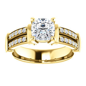 Cubic Zirconia Engagement Ring- The Rachana (Customizable Cushion Cut Design with Wide Split-Pavé Band and Euro Shank)