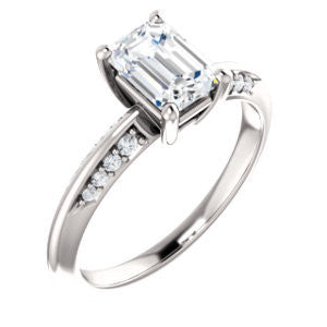 Cubic Zirconia Engagement Ring- The Savannah (Customizable Emerald Cut Artisan Design with Knife-Edged, Inset-Accent 3-sided Band)