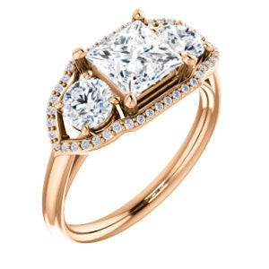 Cubic Zirconia Engagement Ring- The Camila (Customizable Princess Cut Enhanced 3-stone Design with Halos)