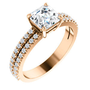 Cubic Zirconia Engagement Ring- The Kathryn (Customizable Asscher with Split Band & Round Pave Accents)