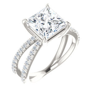 Cubic Zirconia Engagement Ring- The Yasmeen (Customizable Princess Cut Style with Wide X-Split Pavé Band)