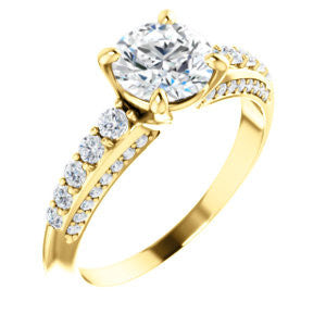 Cubic Zirconia Engagement Ring- The Rachelle (Customizable Round Cut with 3-Sided Round Prong Side Stones)
