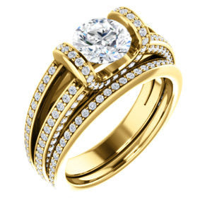 CZ Wedding Set, featuring The Scarlett engagement ring (Round Cut with Prong-Accented Bar Basket and Split Pavé Band)