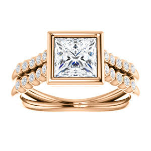 Cubic Zirconia Engagement Ring- The Rafaella (Customizable Bezel-set Princess Cut Design with Round Bezel Accented Split Band)