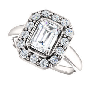 Cubic Zirconia Engagement Ring- The Esperanza (Customizable Cathedral-set Emerald Cut Style with Large Cluster Halo Accents and Tapered Band)