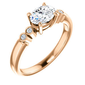 Cubic Zirconia Engagement Ring- The Luzella (Customizable 5-stone Design with Oval Cut Center and Round Bezel Accents)