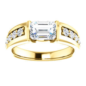 Cubic Zirconia Engagement Ring- The Rosemary (Customizable Emerald Cut Tension Bar Set with Wide Channel/Prong Band)