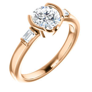 Cubic Zirconia Engagement Ring- The Stephanie (Customizable Bezel-set Round Cut 3-stone with Baguette Accents)