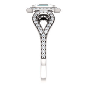 Cubic Zirconia Engagement Ring- The Roya (Customizable Cathedral-Halo Emerald Cut Design with Wide Ribbon-inspired Split-Pavé Band)