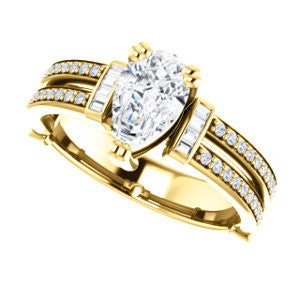 Cubic Zirconia Engagement Ring- The Kaitlyn (Customizable Pear Cut with Flanking Baguettes And Round Channel Accents)