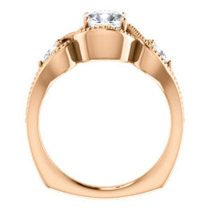 Cubic Zirconia Engagement Ring- The Nainika (Customizable 3-stone Cushion Cut Design with Pear Accents and Filigreed Split Band)