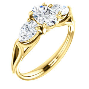 Cubic Zirconia Engagement Ring- The Ila (Customizable 3-stone Design with Oval Cut Center, Pear Accents and Split Band)