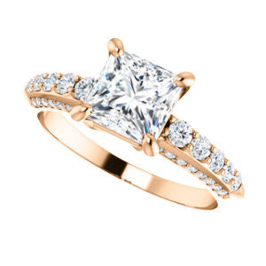 Cubic Zirconia Engagement Ring- The Rachelle (Customizable Princess Cut with 3-Sided Round Prong Side Stones)