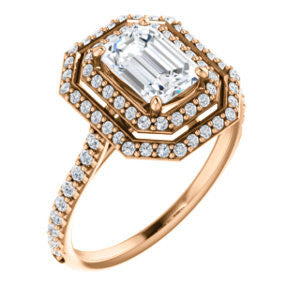 Cubic Zirconia Engagement Ring- The Alisa (Customizable Radiant Cut with Geometric Double Halo)