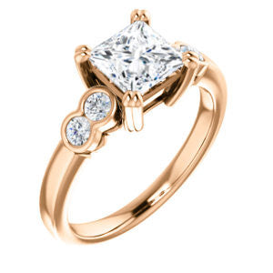 Cubic Zirconia Engagement Ring- The Yucsin (Customizable Princess Cut Five-stone Design with Round Bezel Accents)
