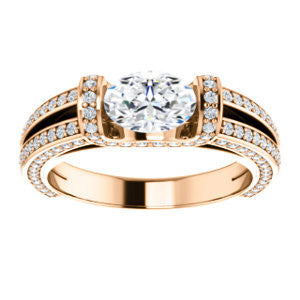 Cubic Zirconia Engagement Ring- The Scarlett (Oval Cut with Prong-Accented Bar Basket and Split Pavé Band)