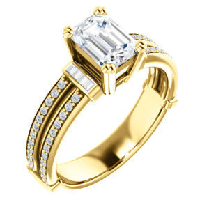 CZ Wedding Set, featuring The Kaitlyn engagement ring (Customizable Emerald Cut with Flanking Baguettes And Round Channel Accents)