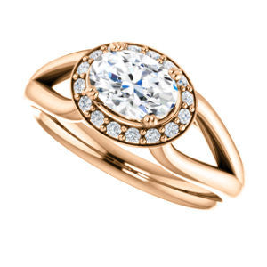 Cubic Zirconia Engagement Ring- The Nancy Avila (Customizable Halo-Accented Oval Cut Design with Wide Split-Band)