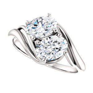 Cubic Zirconia Engagement Ring- The Yuli (Customizable 2-stone Oval Cut Design with Artisan Bypass Split Band)