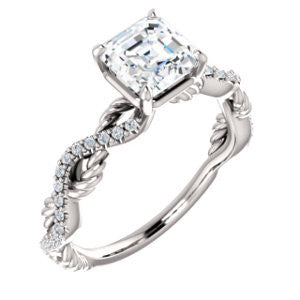 CZ Wedding Set, featuring The Janneth engagement ring (Customizable Asscher Cut Design with Twisting Rope-Pavé Split Band)