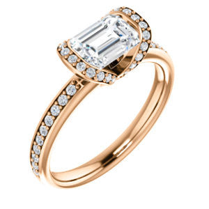 CZ Wedding Set, featuring The Victoria engagement ring (Customizable Bezel-set Emerald Cut Semi-Halo Design with Prong Accents)