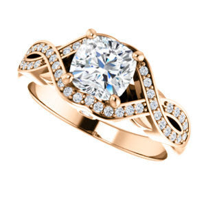 Cubic Zirconia Engagement Ring- The Bannely (Customizable Cushion Cut Semi-Halo Style with Split-Pavé Band and Peekaboo Accents)