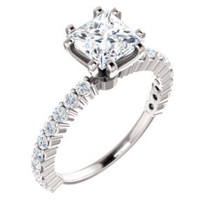 CZ Wedding Set, featuring The Thea engagement ring (Customizable 8-prong Princess Cut Design with Thin, Stackable Pavé Band)