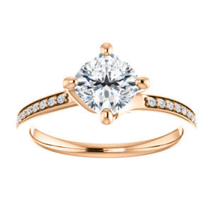 Cubic Zirconia Engagement Ring- The Valeria (Customizable Kite-setting Cushion Cut Center featuring Thin Pavé Band)