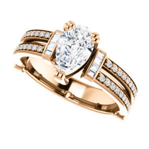 CZ Wedding Set, featuring The Kaitlyn engagement ring (Customizable Pear Cut with Flanking Baguettes And Round Channel Accents)