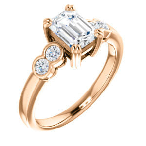 Cubic Zirconia Engagement Ring- The Yucsin (Customizable Emerald Cut Five-stone Design with Round Bezel Accents)