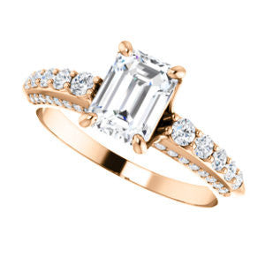 Cubic Zirconia Engagement Ring- The Rachelle (Customizable Radiant Cut with 3-Sided Round Prong Side Stones)