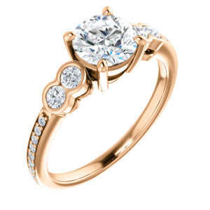 CZ Wedding Set, featuring The Eneroya engagement ring (Customizable Enhanced 5-stone Round Cut Design with Thin Pavé Band)