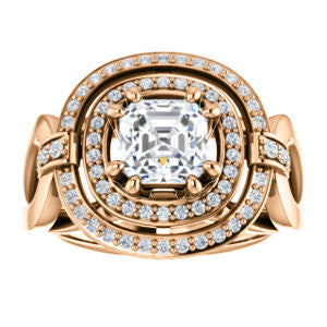 Cubic Zirconia Engagement Ring- The Kandie Lue (Customizable Cathedral-set Asscher Cut with 2x Halo and Prong Accents)