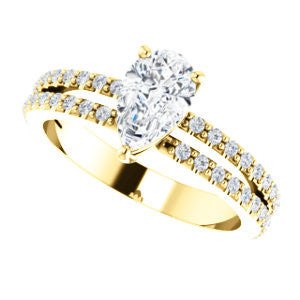Cubic Zirconia Engagement Ring- The Kathryn  (Customizable Pear with Split Band & Round Pave Accents)