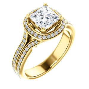 Cubic Zirconia Engagement Ring- The Mia Sofía (Customizable Cathedral-Halo Princess Cut Style with Wide Split-Pavé Band)