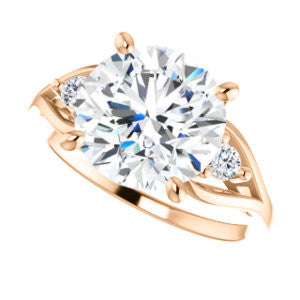 Cubic Zirconia Engagement Ring- The Willie Jo (Customizable 3-stone Round Cut Design with Small Round Cut Accents and Decorative Cathedral Trellis)