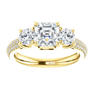 CZ Wedding Set, featuring The Zuleyma engagement ring (Customizable Enhanced 3-stone Asscher Cut Design with Triple Pavé Band)