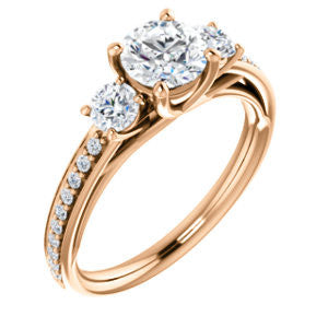 Cubic Zirconia Engagement Ring- The Kristin (Customizable Round Cut 3-stone Design Enhanced with Pavé Band)