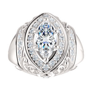 Cubic Zirconia Engagement Ring- The Mariah (Marquise Center Halo-Style Lattice with Accented Step-Setting)