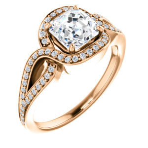 Cubic Zirconia Engagement Ring- The Taylor Ann (Customizable Asscher Cut Center with Twisting Halo & Wide Split-Pavé Band)