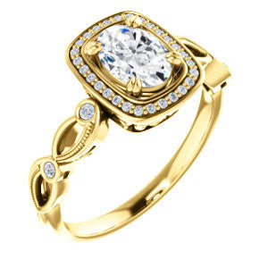 Cubic Zirconia Engagement Ring- The Angela (Customizable Whimsical Sculpture Halo-Style with Oval Center)
